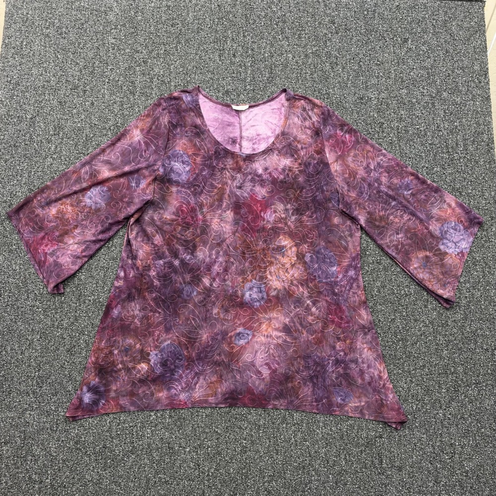 Brittany Black Mesh Embroidered Sharkbite Top Women 2X Purple Tie Dye whimsigoth